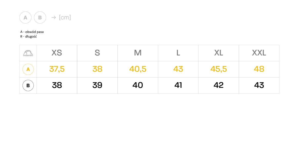 Tabela rozmiarów spodenek MANTO 2w1